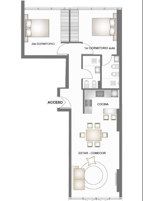 Plano de 2 dormitorios, tipología A